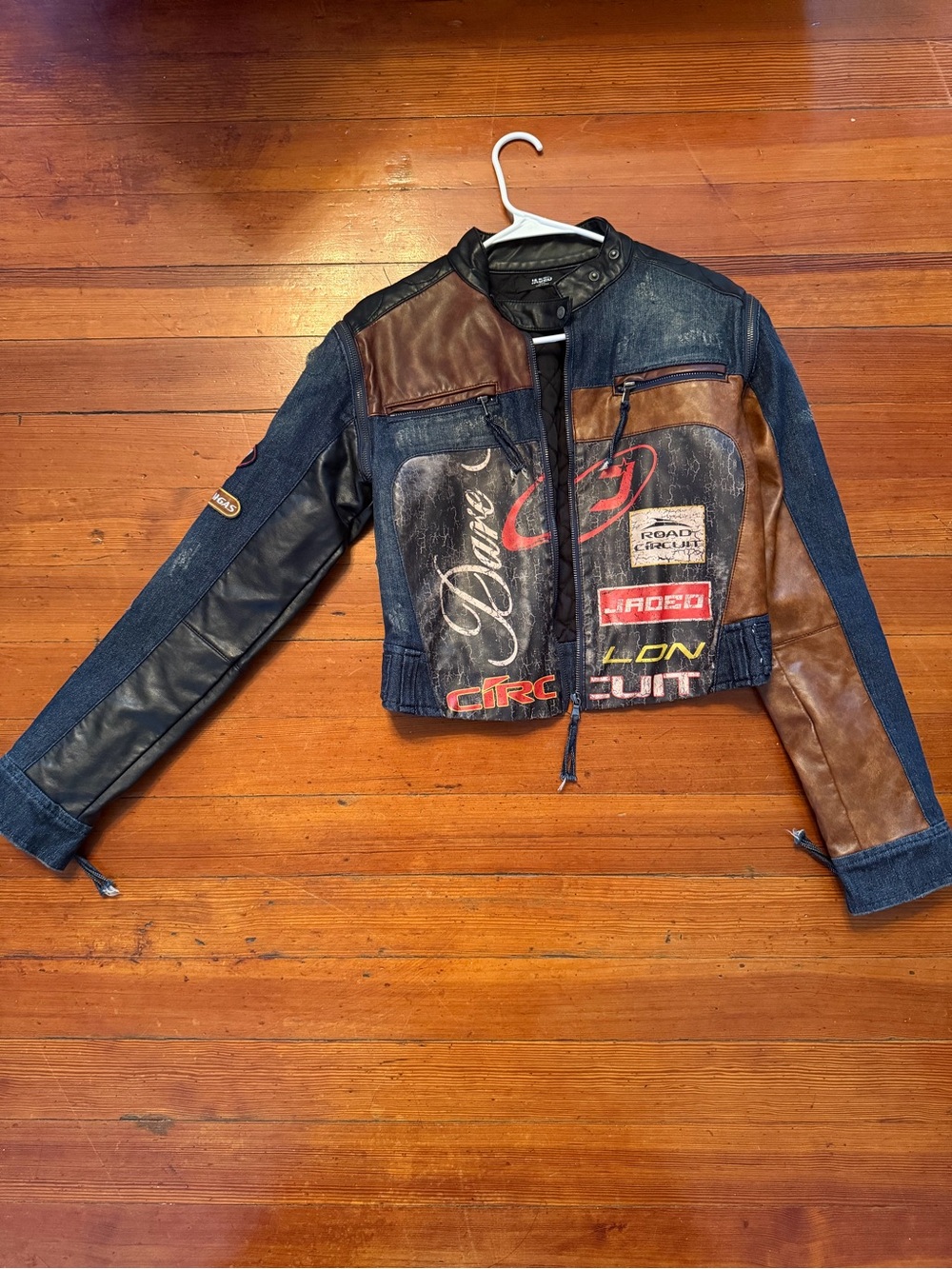 Jaded London Daytona Patchwork Vegan Leather Moto Racer Jacket - Picture 3 of 7
